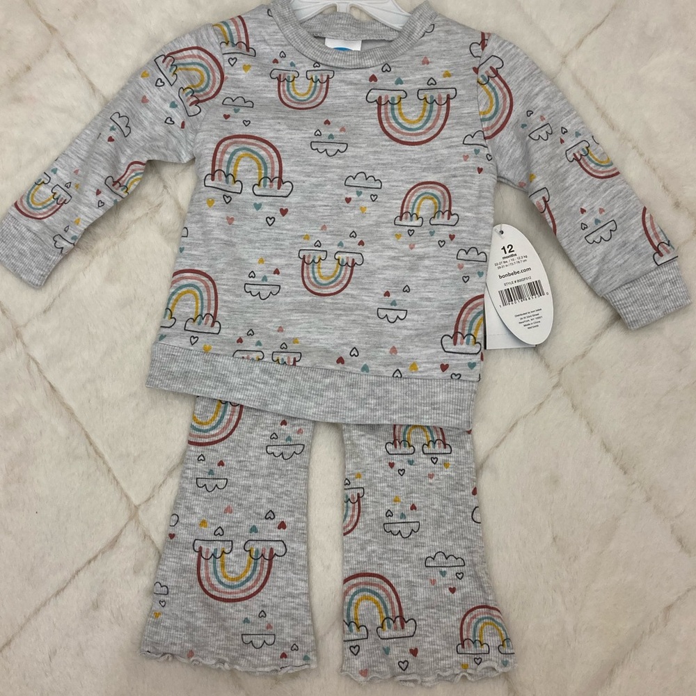 Bon Bebe Cozy Gray Set with Rainbow Design